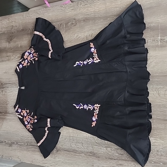 Free People Pavlo Embroidered Boho Babydoll Dress XS Black - Picture 9 of 11